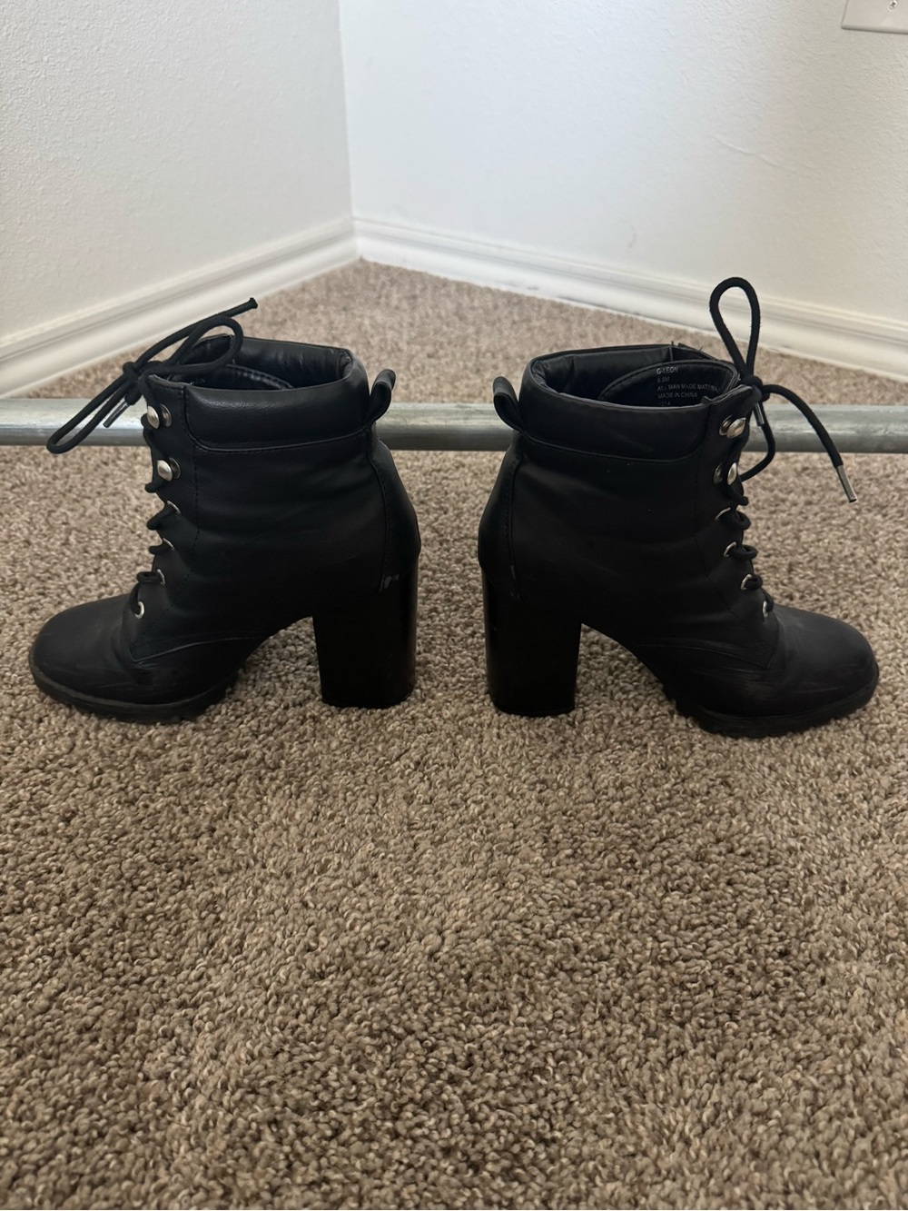 Madden Girl Black Lace-Up Block Heel Combat Boots - Picture 1 of 4
